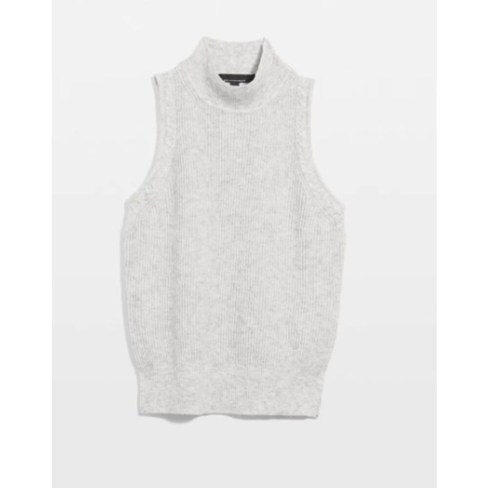 White House Black Market Cable Stitch Mockneck Sweater Tank - Gray Medium